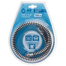 Шланг душевой. PVC. 1/2  г-г 150 см. хром-черн.. AV Engineering. арт.AVSSS-107