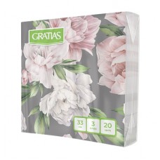 Салфетки бумажные 3сл 33см 1/4 20л Gratias Пионы вечер
