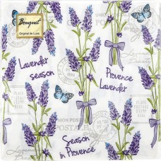 Салфетки декоративные 24 х 24 см. 3 слоя. 25 шт.  Лаванда и бабочки  Bouquet de Luxe 25320