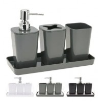 Набор для ванной пл/м 3 пр. на подставке: дозатор д/жидкого мыла 17 см. подставка д/зубных щеток 11 см. стакан 11 см (код 627664)