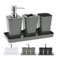 Набор для ванной пл/м 3 пр. на подставке: дозатор д/жидкого мыла 17 см. подставка д/зубных щеток 11 см. стакан 11 см (код 627664)