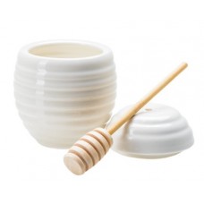 Банка для меда фарфоровая 300 мл/8 см с крышкой и бамбуковой ложкой (арт. 2633021. код 276783)