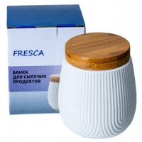 Банка д/сыпучих продуктов фарфор. 600мл/10.5*10.5*12.5 см с бамбук.крыш.(арт. PJ03430-S1. код 273805)