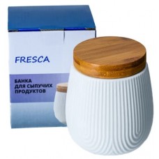 Банка д/сыпучих продуктов фарфор. 600мл/10.5*10.5*12.5 см с бамбук.крыш.(арт. PJ03430-S1. код 273805)