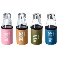 Бутылка стекло/пластмасса для питья в текстильном чехле 350 мл/17 см (арт. 30556677. код 275014)