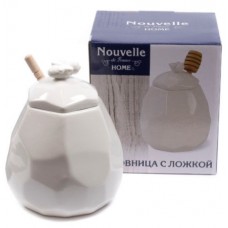 Банка д/меда фарфор.450 мл с кр. и бамбуковой ложкой (арт. 2632024)