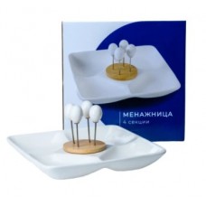 Менажница фарф. 20.3 см + 4 шпажки 0380040. код 267859)